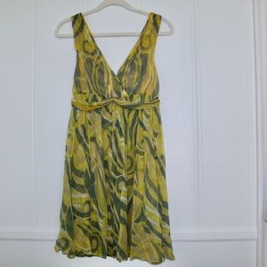 100% silk Postmark Stamp 9-H15 STCL Womens yellow Mini Dress 4